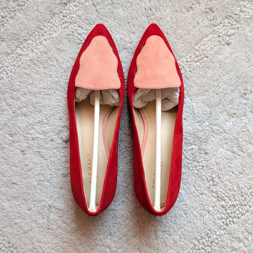NWT Cole Haan Leah Skimmer Suede Flat (color: red and coral almond; size: 6)